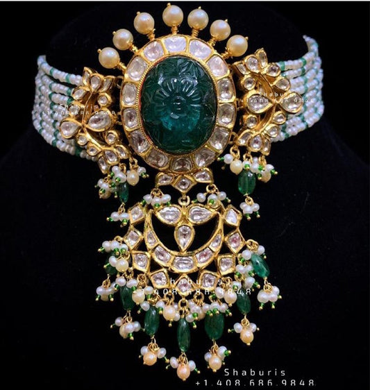 Padmavathi choker,Heavy choker,Sabyasachi Jewelry inspired,southindian Jewelery,indian Jewelery,Polki haram,Pure silver jewelry-NIHIRA