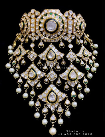 Polki choker,Heavy bridal choker,Sabyasachi Jewelry inspired,Menakari Jewelery,indian Jewelery,Polki haram,Pure silver jewelry-NIHIRA