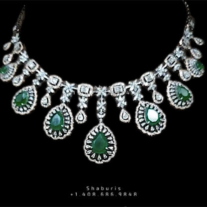 Swarovski Diamond Choker Pure Silver jewelry Indian ,diamond Necklace,Indian Necklace,Indian Bridal,Indian Wedding Jewelry-NIHIRA-SHABURIS