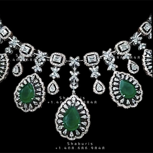 Swarovski Diamond Choker Pure Silver jewelry Indian ,diamond Necklace,Indian Necklace,Indian Bridal,Indian Wedding Jewelry-NIHIRA-SHABURIS