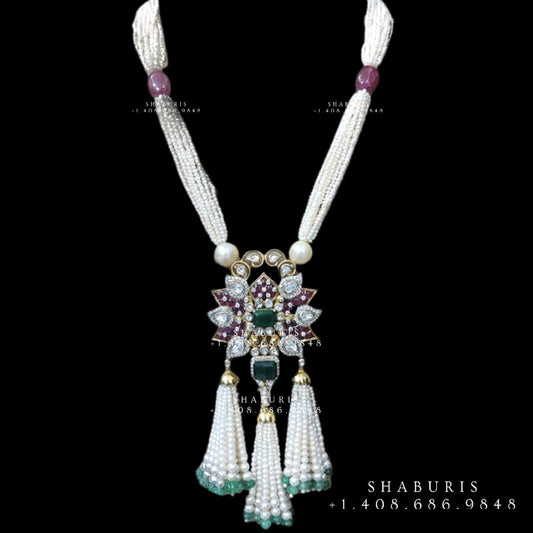 Passa necklace , Tassel Jewelry,Party wear Jewelry,Simple Jewelry,polki diamond inspired Jewelry,Sterling Silver Jewelry,Pure Silver Jewelry