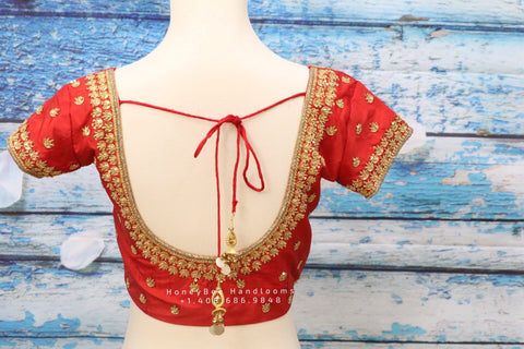 Maggam work designer blouse - Pattu Saree Blouse -Maggam work blouse - Kundan work blouse - Saree Blouse - red Saree Blouse - red Blouse