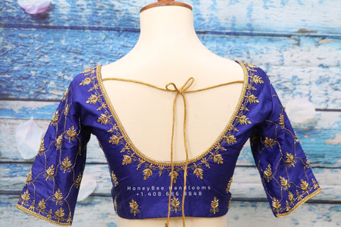 Maggam work designer blouse - Pattu Saree Blouse -Maggam work blouse - work blouse - Saree Blouse - royal blue Saree Blouse - blue Blouse