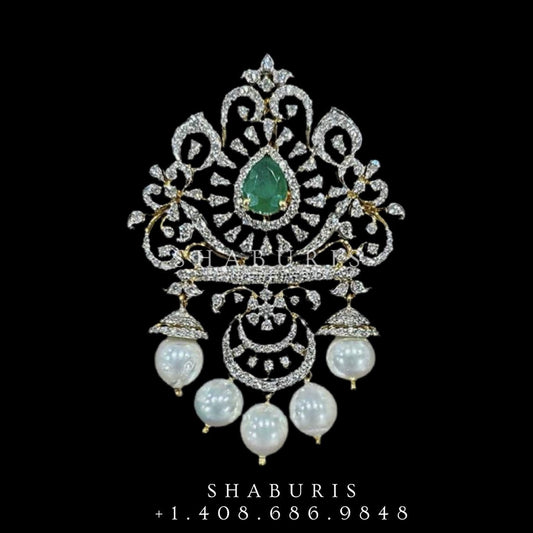 Diamond Pendant indian,South Indian jewelry,Pure silver diamond pendent,swarovski Pendent,Indian Wedding Jewelry -NIHIRA-SHABURIS