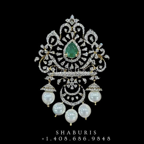 Diamond Pendant indian,South Indian jewelry,Pure silver diamond pendent,swarovski Pendent,Indian Wedding Jewelry -NIHIRA-SHABURIS