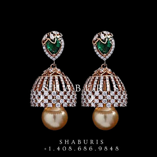 Diamond Jhumka,Pure Silver Jewelry Indian,Fashion Jewelry in Silver,Indian Earrings,Indian Jewelry,High End Jewelry-NIHIRA-SHABURIS
