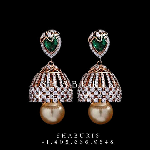 Diamond Jhumka,Pure Silver Jewelry Indian,Fashion Jewelry in Silver,Indian Earrings,Indian Jewelry,High End Jewelry-NIHIRA-SHABURIS