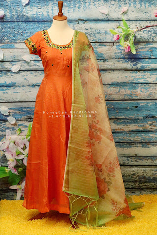 Ikkat anarkali,Indian Stitched Dress for women, zardhosi maggam work green Dress ,Indian Partywear patola Duppatta green leggin