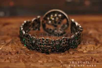 Kundan opeable kada bangle Silver jewelry Indian simple bangle ,oxidized ,Indian party wear jewelry,Indian Jewelry-NIHIRA-SHABURIS