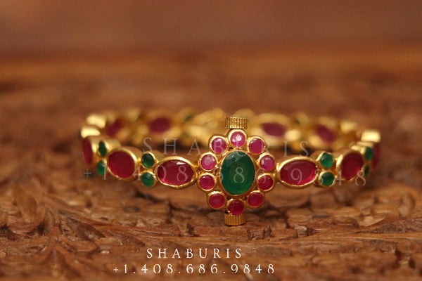 Signature Ruby Emerald  Polki Jadau Sankhla Bangle  Jaipur Jewels