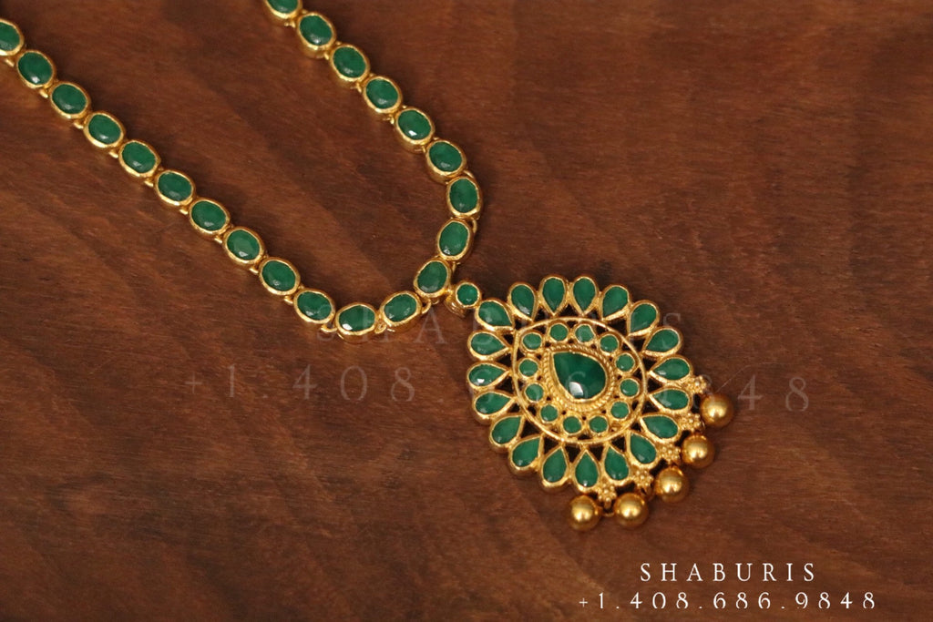 Emerald necklace,Pure Silver Jewellery Indian ,simple Necklace