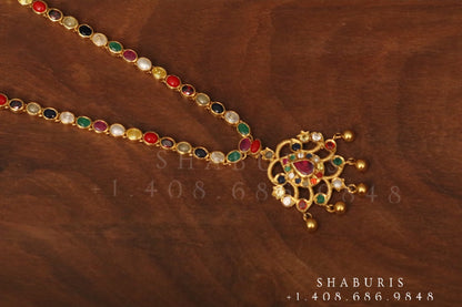 Navaratan necklace,Pure Silver Jewellery Indian ,simple Necklace,rubies,Indian party wear jewelry,Indian kids Jewelry-NIHIRA-SHABURIS