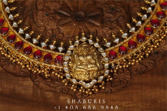 Bollywood Jewelry,Pure Silver Jewellery Indian ,Temple Necklace,Lakshmi Devi Necklace,Indian Bridal,Indian Wedding Jewelry-NIHIRA-SHABURIS
