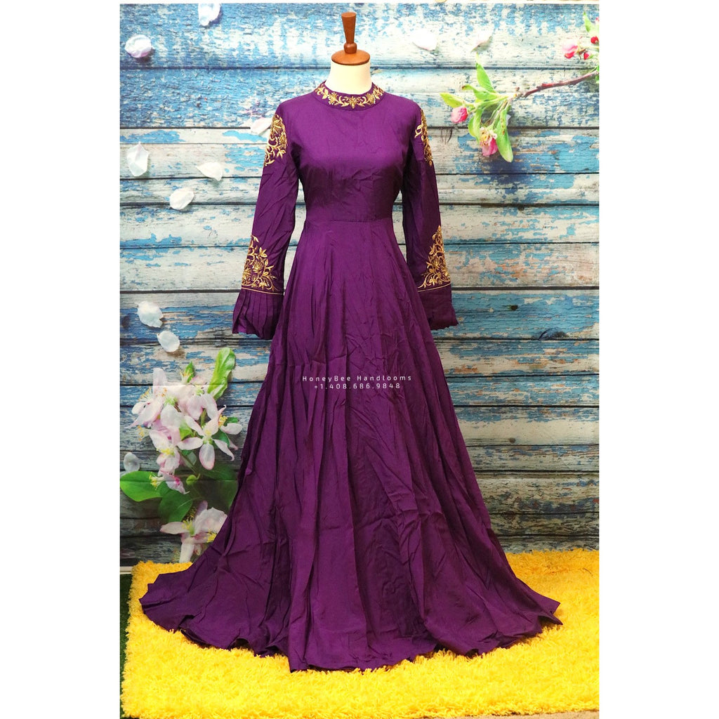 Buy Midnight Blue Indowestern Gown With Grey Pre Stitched Drape Online -  Kalki Fashion