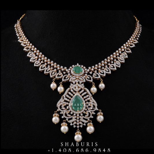 Swarovski Diamond Choker Pure Silver jewelry Indian ,diamond Necklace,Indian Necklace,Indian Bridal,Indian Wedding Jewelry-NIHIRA-SHABURIS