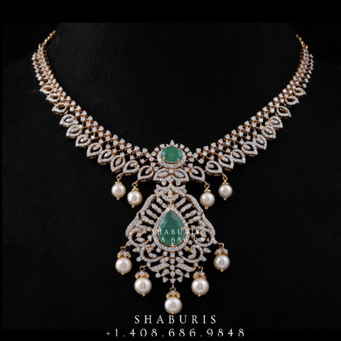 Swarovski Diamond Choker Pure Silver jewelry Indian ,diamond Necklace,Indian Necklace,Indian Bridal,Indian Wedding Jewelry-NIHIRA-SHABURIS