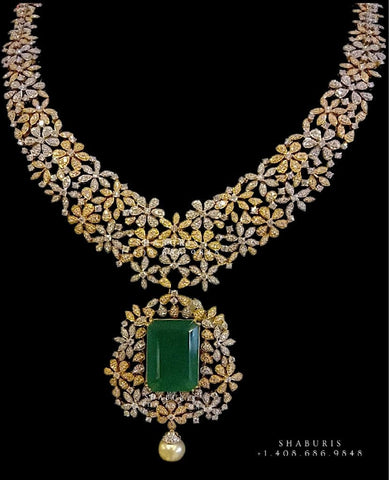 Swarovski Diamond Choker Pure Silver jewelry Indian ,diamond Necklace,Indian Necklace,Indian Bridal,Indian Wedding Jewelry-NIHIRA-SHABURIS