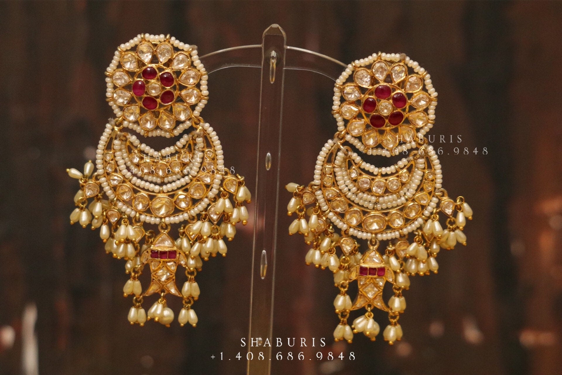 Polki jhumka,indian jewelry,Cocktail Earrings,jhumka Jewelry in Silver,Indian Earrings,Indian Jewelry,flat diamond studs-NIHIRA-SHABURIS