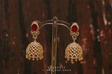 Diamond Jhumka,diamond chandbali,diamond earrings indian,detatchable diamond jhumka,swarovski diamond jhumka,chandbali earrings-SHABURIS