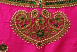 Jewelry work designer blouse - Pattu Saree Blouse -Maggam work blouse - Kundan work blouse - Saree Blouse - Pink Saree Blouse - Pink Blouse