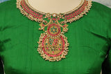 Jewelry work designer blouse - Pattu Saree Blouse -Maggam work blouse - Kundan work blouse - green Saree Blouse - green Blouse -tissue saree