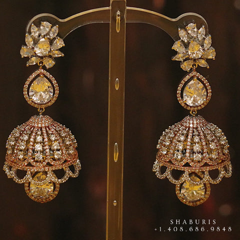 Diamond jhumka,big jhumka,swarovski,south sea pearl earring,party wear earrings,designer jewelry,hand picked jewelry,celebrity jewelry
