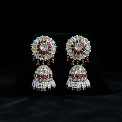 Diamond Jhumka Polki Earrings Diamond Earrings Polki Studs Big Studs Cocktail earrings 925 Silver Jewelry Silver Earrings - SHABURIS