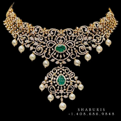 Swarovski Diamond Choker Pure Silver jewelry Indian ,diamond Necklace,Indian Necklace,Indian Bridal,Indian Wedding Jewelry-NIHIRA-SHABURIS