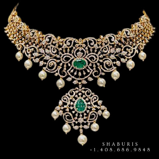 Swarovski Diamond Choker Pure Silver jewelry Indian ,diamond Necklace,Indian Necklace,Indian Bridal,Indian Wedding Jewelry-NIHIRA-SHABURIS