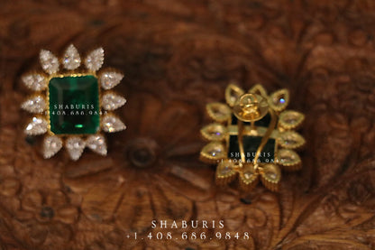 Latest Indian Jewelry,South Indian Jewelry,Pure silver Big Studs Indian,Indian Earrings,Stud Earring,Indian Wedding Jewelry -NIHIRA-SHABURIS