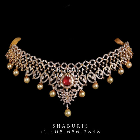 Swarovski Diamond Choker Pure Silver jewelry Indian ,diamond Necklace,Indian Necklace,Indian Bridal,Indian Wedding Jewelry-NIHIRA-SHABURIS