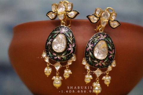 Menakari jhumka,indian jewelry,Cocktail Earrings,jhumka Jewelry in Silver,Indian Earrings,Indian Jewelry,flat diamond jhumka-NIHIRA-SHABURIS