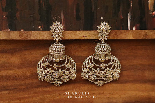 Diamond jhumka,big jhumka,swarovski,south sea pearl earring,party wear earrings,designer jewelry,hand picked jewelry,celebrity jewelry