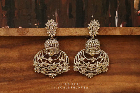 Diamond jhumka,big jhumka,swarovski,south sea pearl earring,party wear earrings,designer jewelry,hand picked jewelry,celebrity jewelry