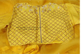Organza saree with stitched blouse,zardhosi work,fancy saree,yellow saree, sabyasachi saree inspired saree,lyte weight saree,cocktail saree