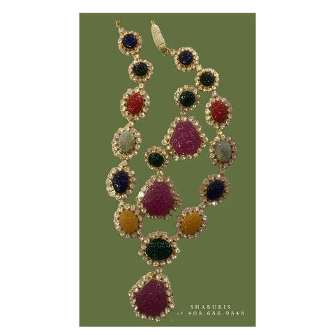 Navaratnalu,multi color stones,navaratan jewelry,navaratan necklace,navaratan gems,planitory stones,pure silver polki necklace,gem stones