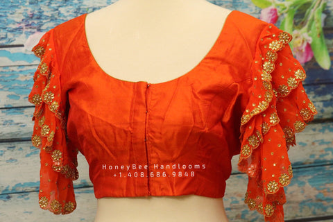Saree Blouse | Silk Blouse | Ruffle Sleeve Blouse | Indian Saree Blouse | Stitched Saree Blouse | Honeybee Handlooms