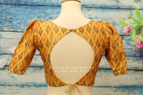 Ikkat blouse | Indian Saree blouse | ikkat saree blouses | Silk Saree | ikkat saree blouse | yellow blouse | Saree blouse|HoneyBee Handlooms