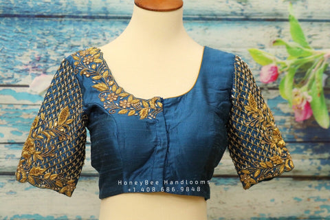 Indian Saree blouse | Indiandesigner blouse | designer blouse | blue sareeblouse | blue blouse | HoneyBeeHandlooms