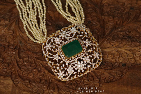 Swarovski pendent,swarovski chain,southindian Jewelery,Traditional indian Jewelery,Polki haram,Pure silver jewelry-NIHIRA
