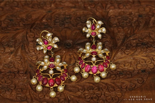 Chandbali , Latest Indian Jewelry,South Indian Jewelry,Pure silver Jhumkas Indian,Indian Earrings,Indian Wedding Jewelry -NIHIRA-SHABURIS