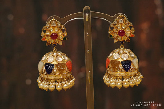 Pure Silver Jewellery Indian ,Navaratan Studs,Big Indian Studs,Indian Bridal,Indian Wedding Jewelry,pure Silver jewelry-NIHIRA-SHABURIS