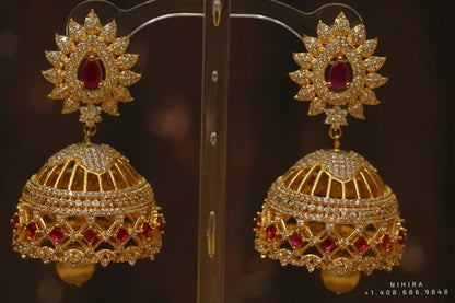 Diamond jhumka,big jhumka,swarovski,south sea pearl earring,party wear earrings,designer jewelry,hand picked jewelry,celebrity jewelry
