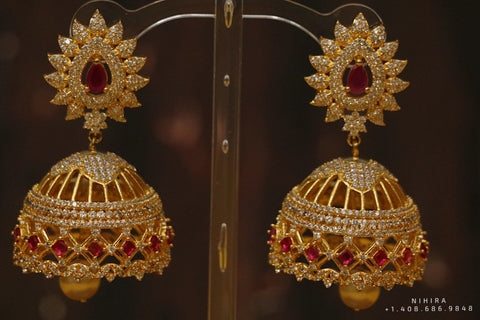 Diamond jhumka,big jhumka,swarovski,south sea pearl earring,party wear earrings,designer jewelry,hand picked jewelry,celebrity jewelry