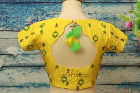 Silk Saree Blouse | Stitched blouse | Blouse|Silk Blouse | Pure silk | yellow blouse| indian Blouse|bollywood Blouse- HoneyBee Handlooms