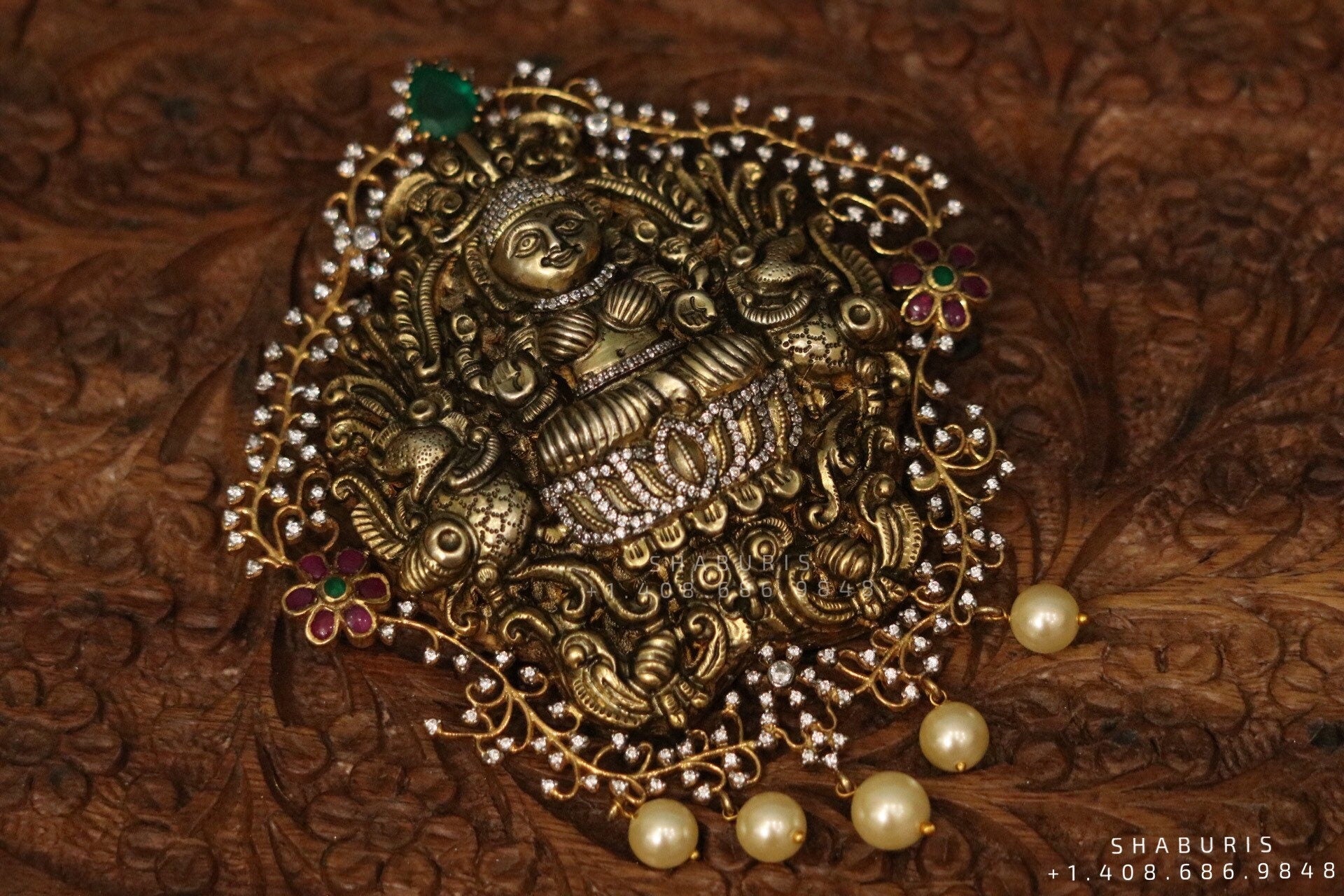 Temple Jewelry,Pure Silver Jewellery Indian ,Lakshmi Pendant,Temple Pendent,Indian Bridal,Indian Wedding Jewelry-NIHIRA-SHABURIS