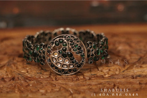 Kundan opeable kada bangle Silver jewelry Indian simple bangle ,oxidized ,Indian party wear jewelry,Indian Jewelry-NIHIRA-SHABURIS