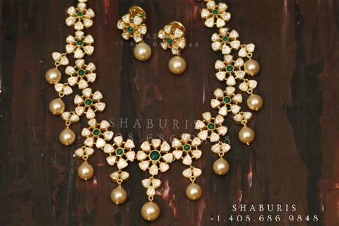 Pastel bead haram,Pastel bead pendent,emeralds,Polki necklace, pendent,Pure silver polki choker Indian necklace ,maang tikka-Shaburis