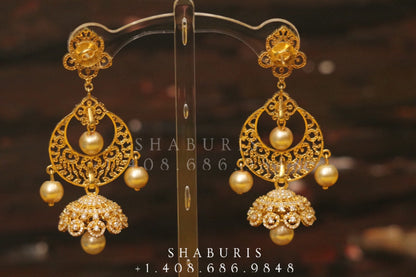 Diamond Jhumka,diamond chandbali,diamond earrings indian,detatchable diamond jhumka,swarovski diamond jhumka,chandbali earrings,silver