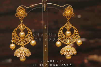 Diamond Jhumka,diamond chandbali,diamond earrings indian,detatchable diamond jhumka,swarovski diamond jhumka,chandbali earrings,silver